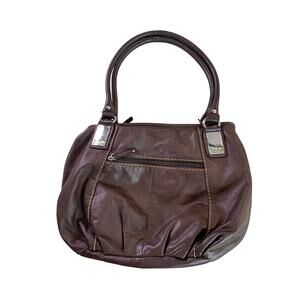 Tignanello Shoulder Bag Brown Genuine Leather Purse Polyester Lined Tiny Flaw
